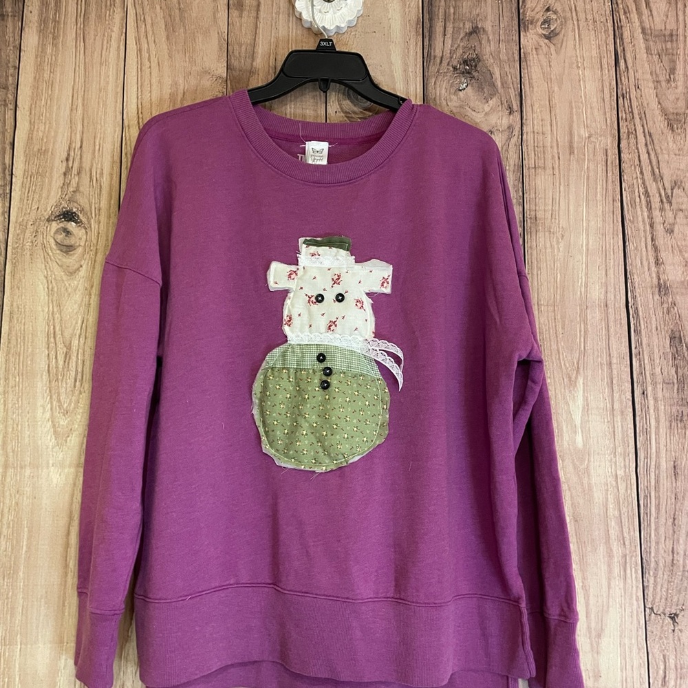 Upcycled Purple Snowman Sweatshirt XL